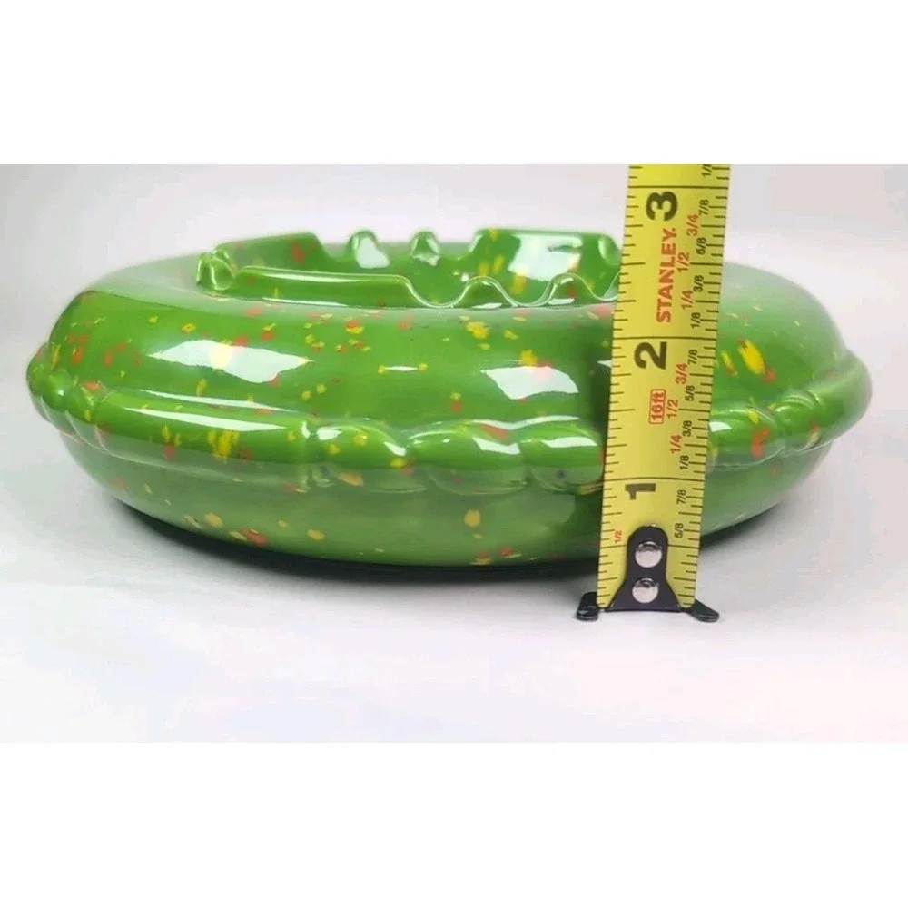 Gare 1974 Green W/Specks Of Orange Glaze Ceramic Ashtray USA Made 7.5